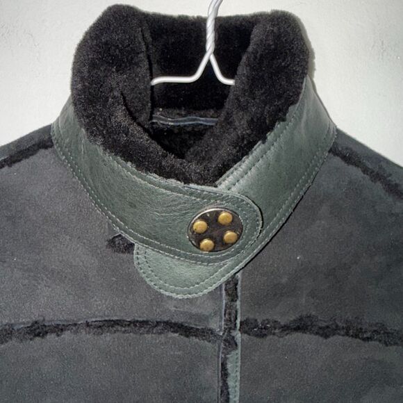 Vintage Shearling Leather Bomber Jacket - Black S - Picture 4 of 11